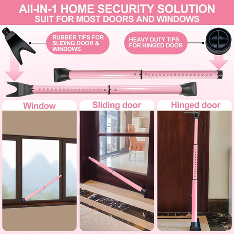 Rerishom 2 Pack Door Security Bar, Heavy Duty Door Stopper Jammer, Pink