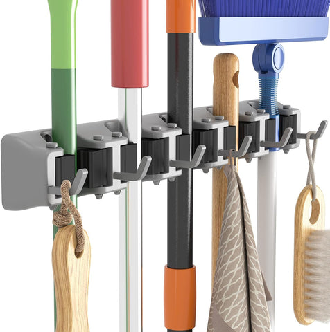 Lifewit Mop and Broom Holder Organizer Wall Hanging Mount, Gray, 1 Pack