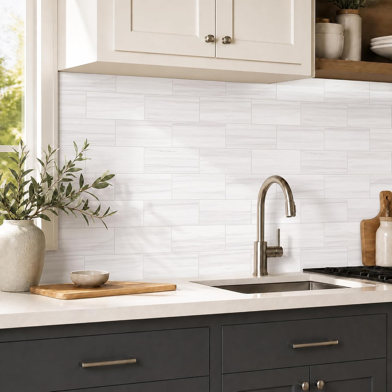 StyloVue 4 Pieces Peel and Stick Backsplash for Kitchen, 3" x 6" PVC Subway Tile 2026 Upgraded Dolomite Mist Backsplash Stick on Tile Elevate Kitchen Fireplace RV