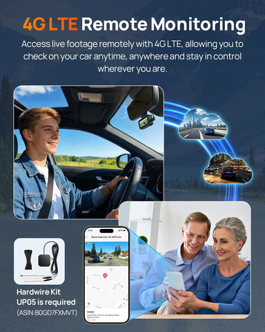 70mai A810 Lite 4K Dash Cam Front and Rear, 5GHz Wi-Fi 6 DashCam, Car Camera 4G LTE Remote Access, GPS Tracking, HDR Night Vision, 24H Parking Mode, Voice Control, Emergency Lock