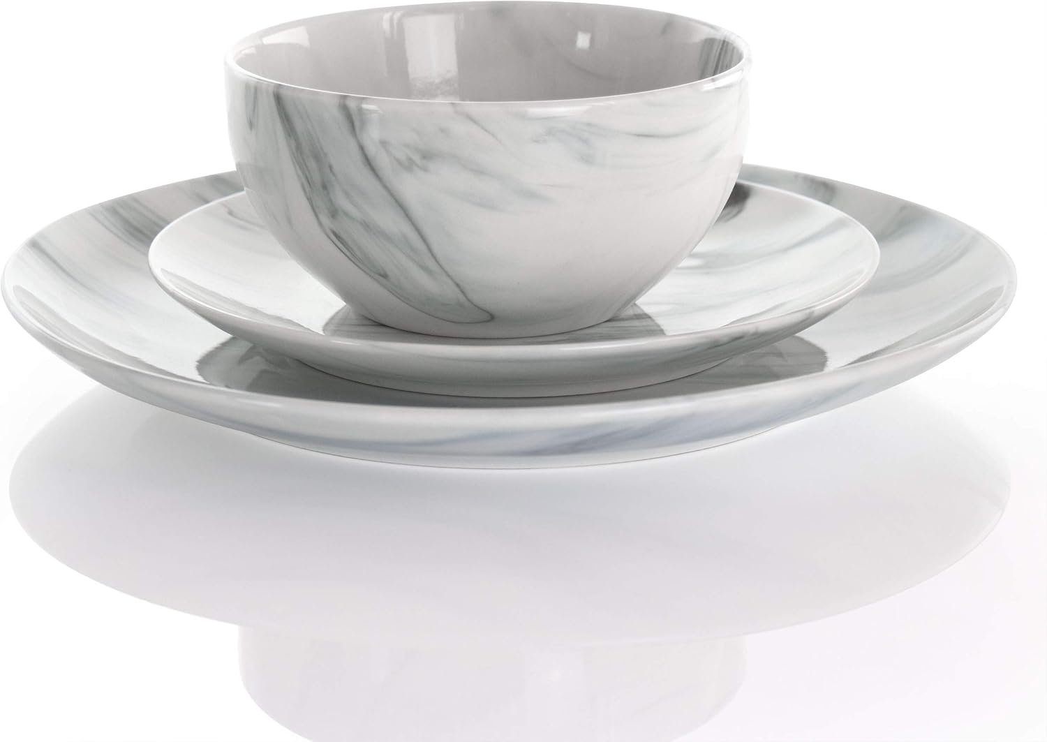 Elama Fine Marble 16 Piece Stoneware Dinnerware Set in Black and White