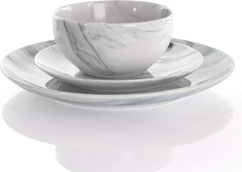 Elama Fine Marble 16 Piece Stoneware Dinnerware Set in Black and White