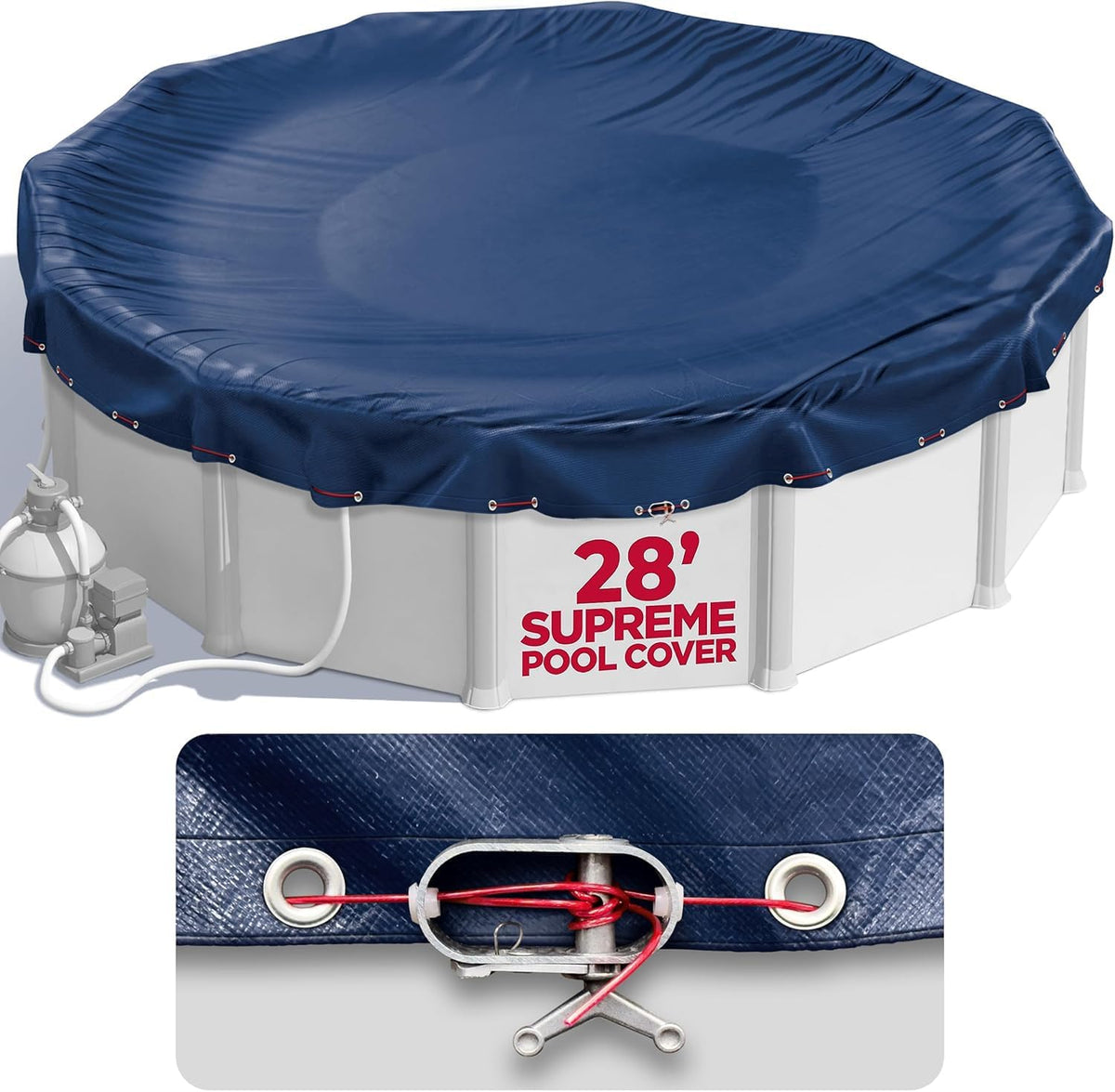28 ft Round Pool Cover for Above Ground Pools, Above Ground Pool Cover, Swimming Pool Cover, Winter Pool Cover, Keeps Out Debris, Cold and UV Resistant, Supreme Mesh, Navy Blue