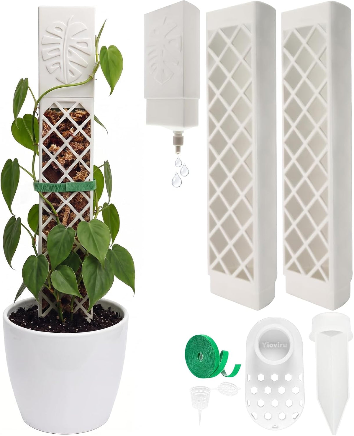 2 Pcs 9 Inch D Shaped Moss Pole with Watering Dripper, Plastic Moss Poles for Climbing Plants, Sturdy Monstera Plant Support, Self Watering Moss Pole Kit for Plants Indoor (1Pack 2Pcs-White)