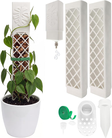 2 Pcs 9 Inch D Shaped Moss Pole with Watering Dripper, Plastic Moss Poles for Climbing Plants, Sturdy Monstera Plant Support, Self Watering Moss Pole Kit for Plants Indoor (1Pack 2Pcs-White)