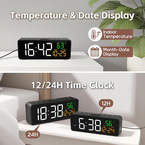 Netzu 3-in-1 Digital Clocks for Living Room, Small & Compact Alarm Clock