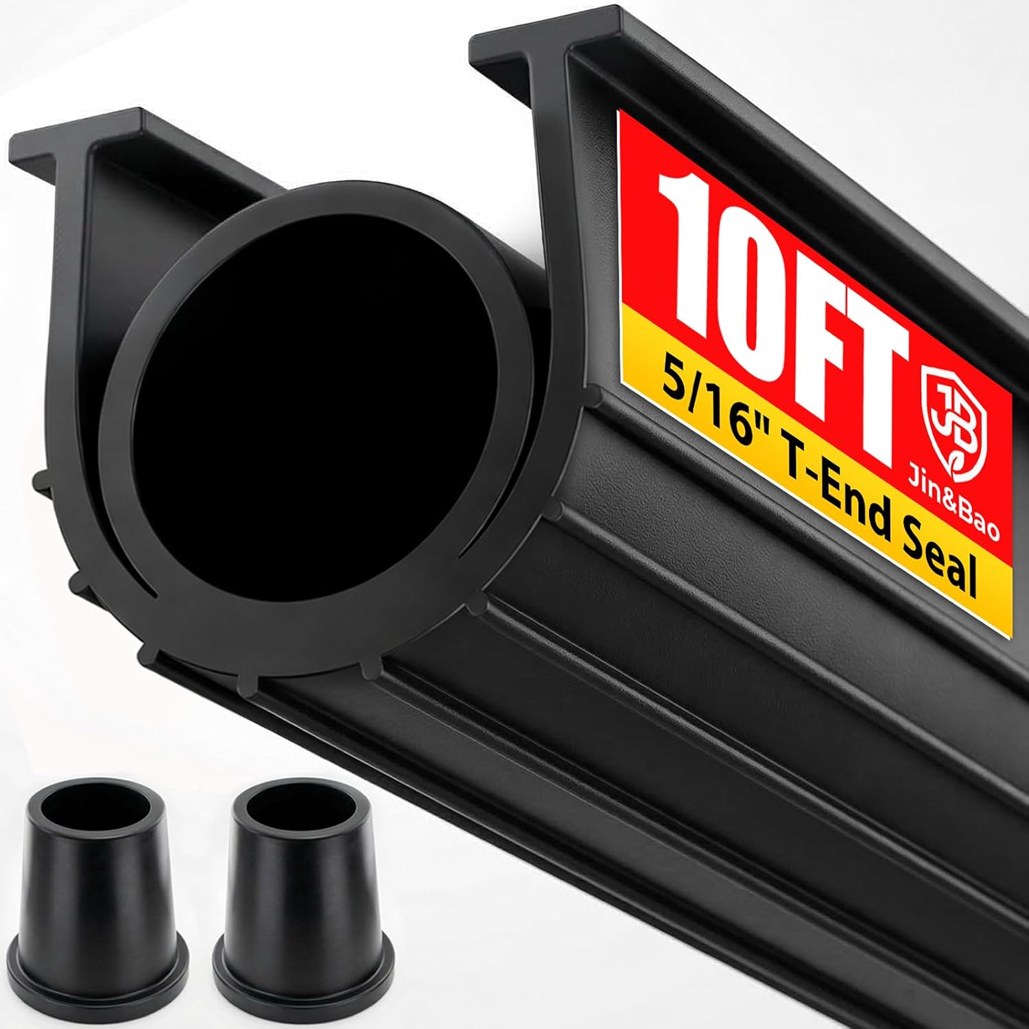 Jin&Bao Garage Door Bottom Rubber Seal 5/16" T-End 10FT & 2 End Plugs Black