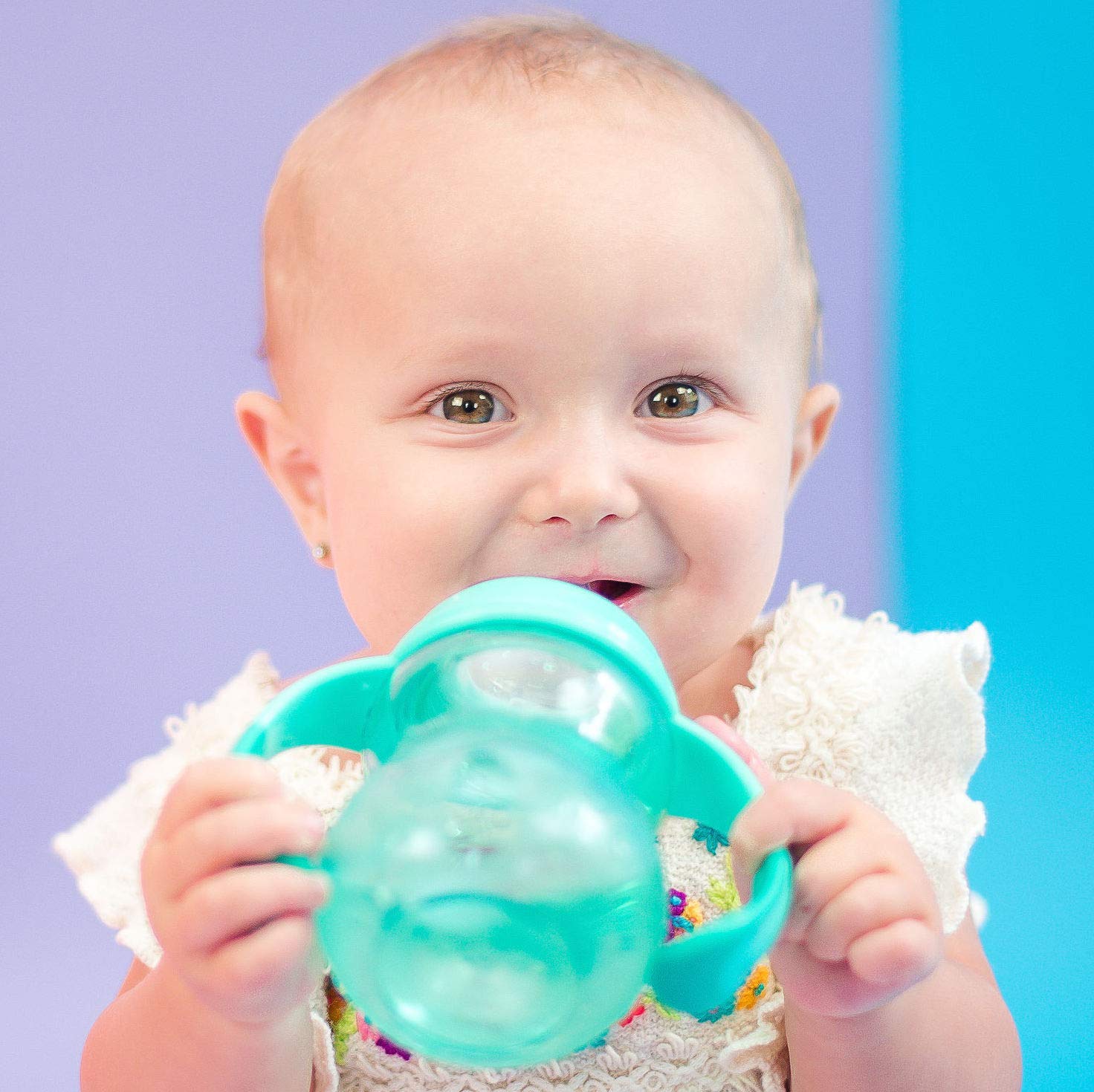 Nuby 3 in 1 Baby Bottle to Training Sippy Cup - 8 Oz Toddler Cups Spill Proof with Soft Spout, Nipple & Removable Grip Handles - Dishwasher Safe (Teal)