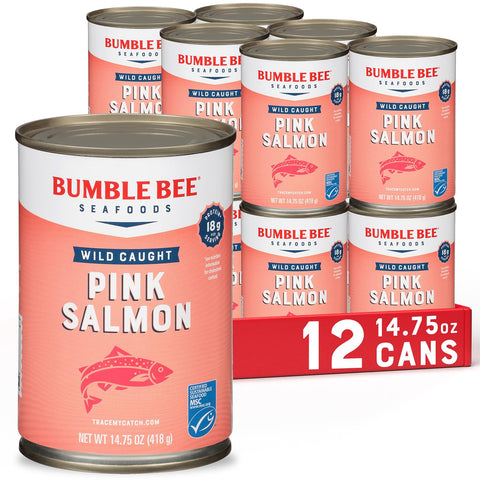 Bumble Bee Wild Caught Pink Salmon with Skin & Bones, 14.75 oz (Pack of 12) | 18g Protein per Serving, Omega-3 Rich, Gluten Free, Keto Friendly