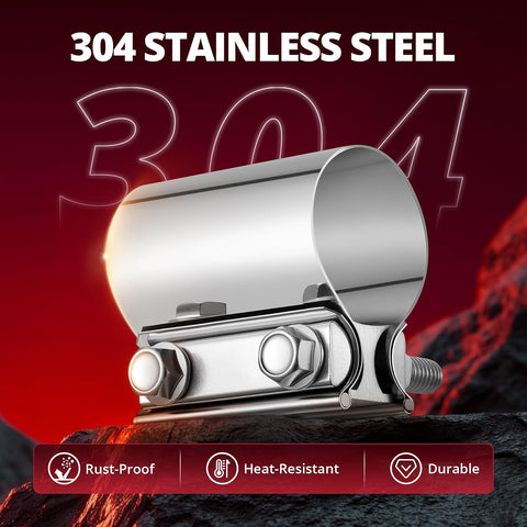 EVIL ENERGY 2.0 Inch Exhaust Clamp, Butt Joint Band Clamp Sleeve Coupler Stainless Steel for Pipes, Mufflers, Catalytic Converters 4PCS