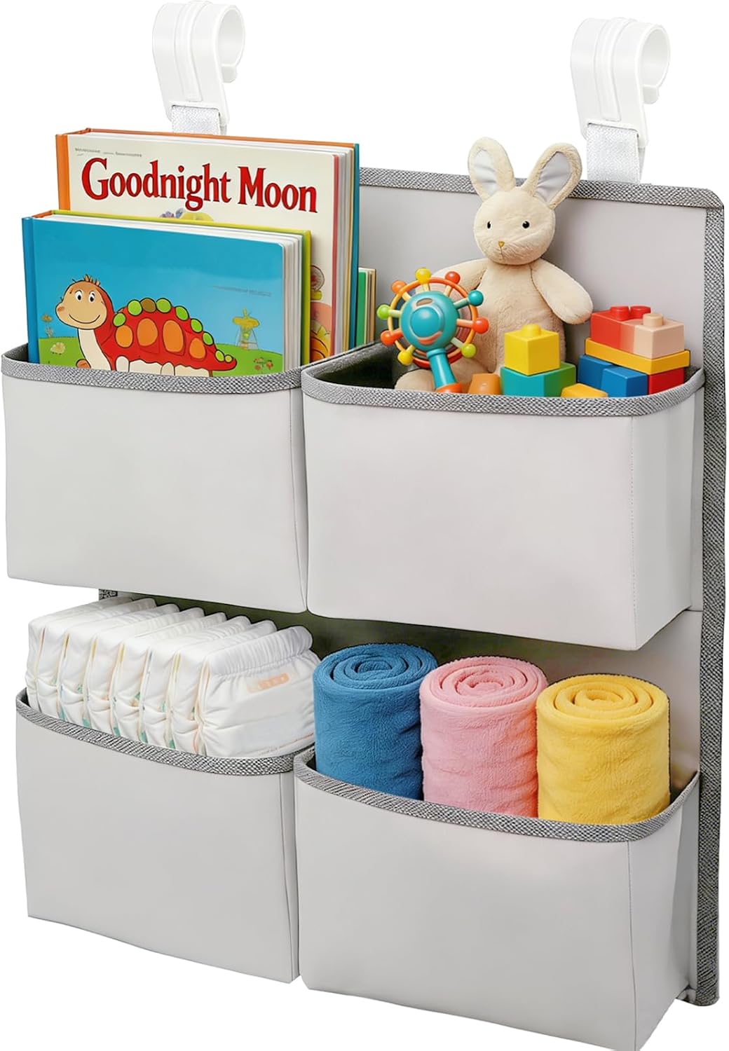 Hanging Diaper Organizer for Crib/Playard/Bassinet/Playpen – Hold 80+ Diapers - Changing Table Diaper Holder - Hanging Diaper Storage Stacker Nursery Caddy Organizer for Newborns (Silver-gray)