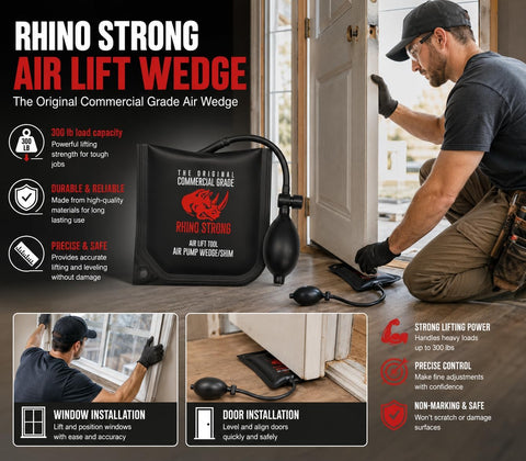 The Original Rhino Strong Commercial Grade Air Wedge Bag Pump Professional Leveling Kit & Alignment Tool Inflatable Shim Bag 3 Piece (Small, Medium, Large). 3 sizes for all of your individual needs.