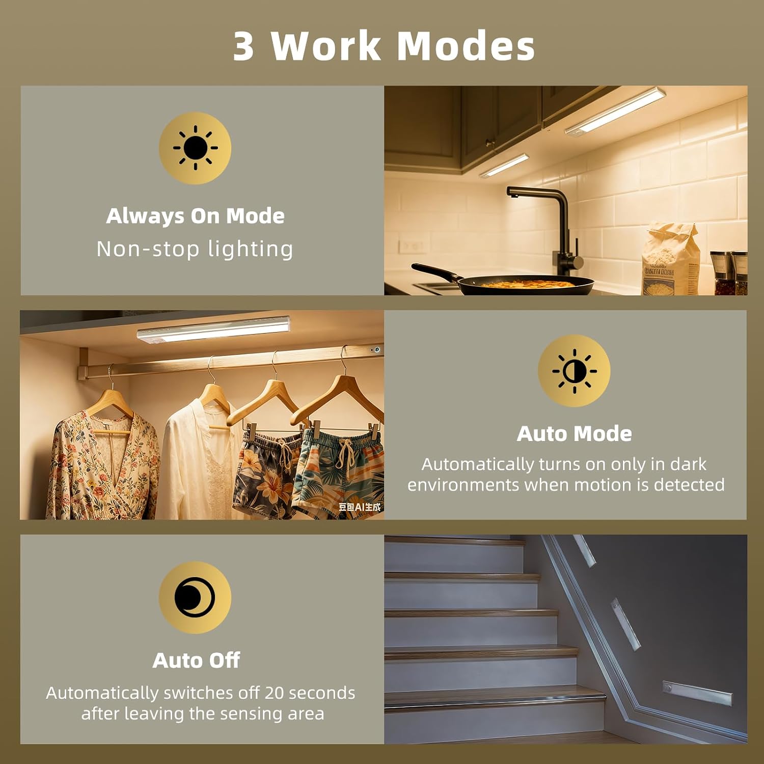 14inch Under Cabinet Lighting, 4 Pack Rechargeable Motion Sensor Light Indoor, Wireless Dimmable Magnetic Closet Lights, 58 LED Under Counter Lights for Kitchen, Wardrobe, Stairs, Warm Light