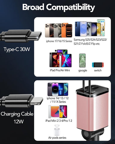 84W Retractable Car Charger,Car Phone Charger USB C Fast Charge for iPhone