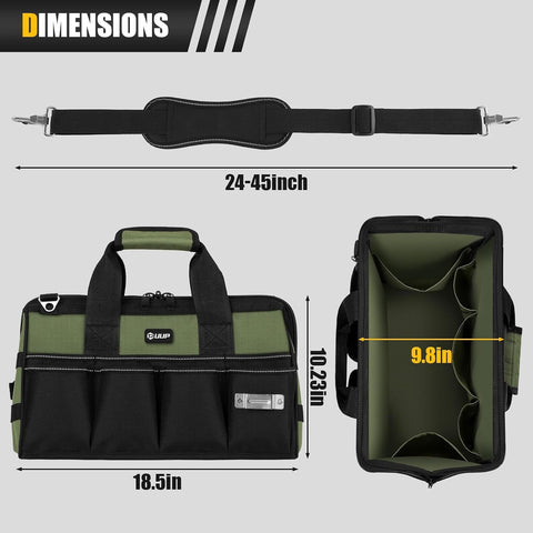 UUP 18" Large Tool Bag, Heavy Duty Spacious Carry Tool Box Organizer, Green