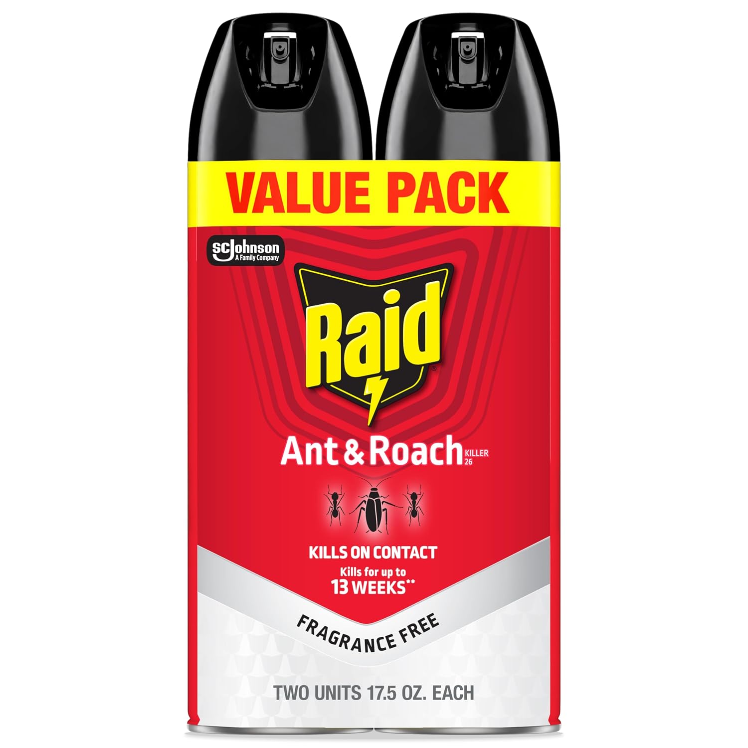 Raid Ant & Roach Killer Bug Spray, Fragrance Free, 17.5 oz, 2 Count
