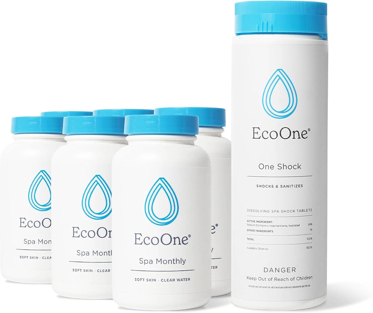 EcoOne Hot Tub Chemical Maintenance & Supply Kit | Spa Shock & Conditioner Kit | Contains Oneshock Chlorine Granular & SPA Monthly Conditioner | 6 Month Supply