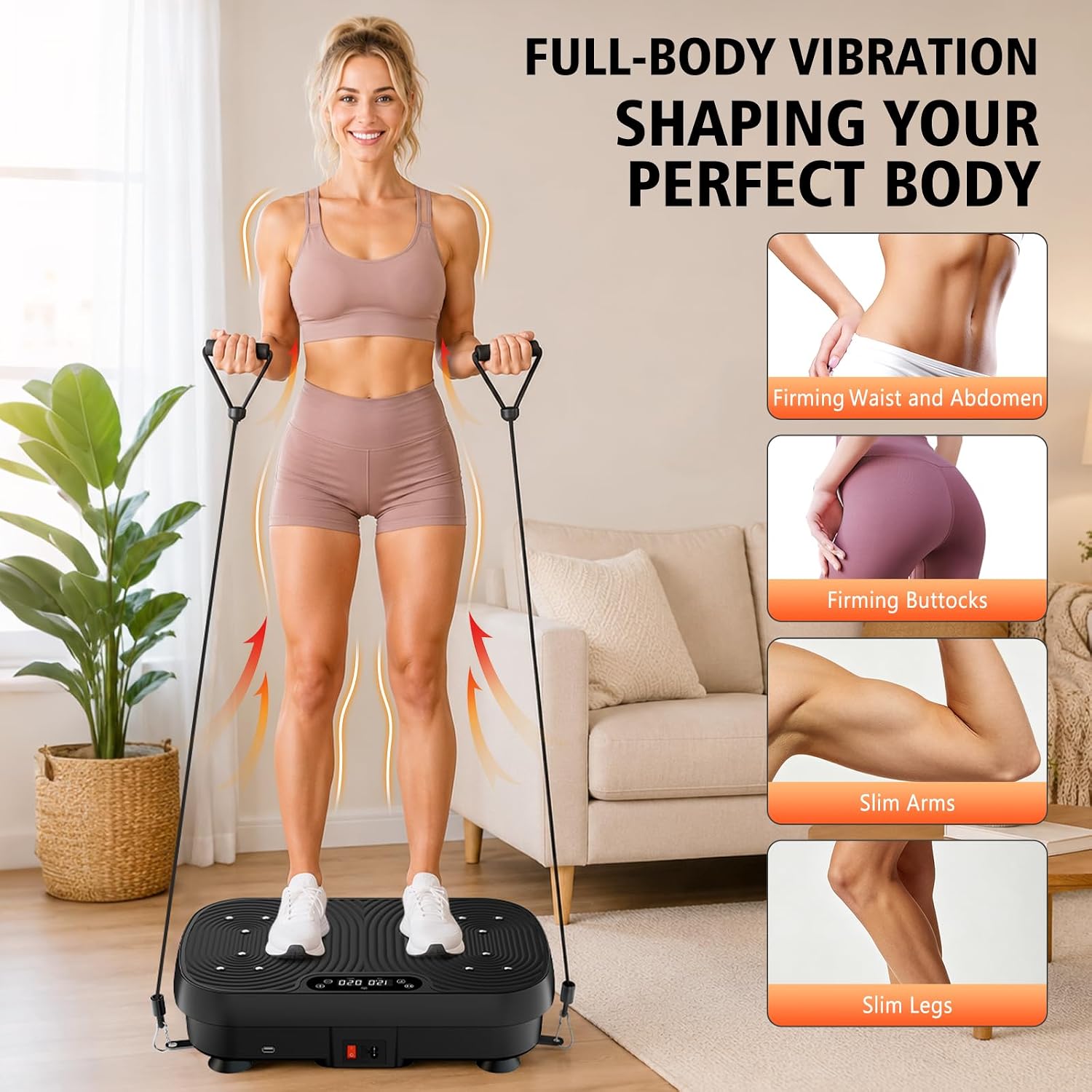 Vibration Plate Exercise Machine, 130 Levels Full Body Workout Vibrating Plate for Lymphatic Drainage Weight Loss, 450 Lbs Capacity Shake Platform with Bluetooth for Women Men