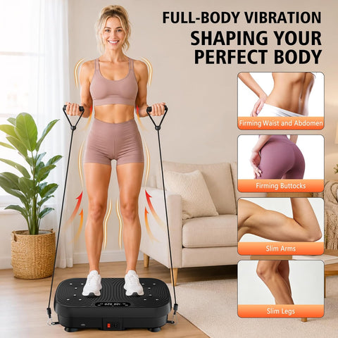 Vibration Plate Exercise Machine, 130 Levels Full Body Workout Vibrating Plate for Lymphatic Drainage Weight Loss, 450 Lbs Capacity Shake Platform with Bluetooth for Women Men