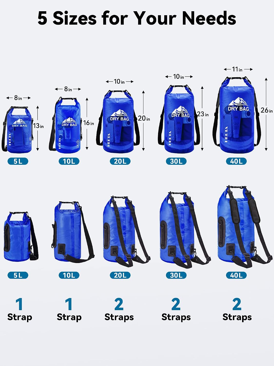 HEETA Dry Bag Waterproof Backpack with Phone Case 5L/10L/20L/30L/40L