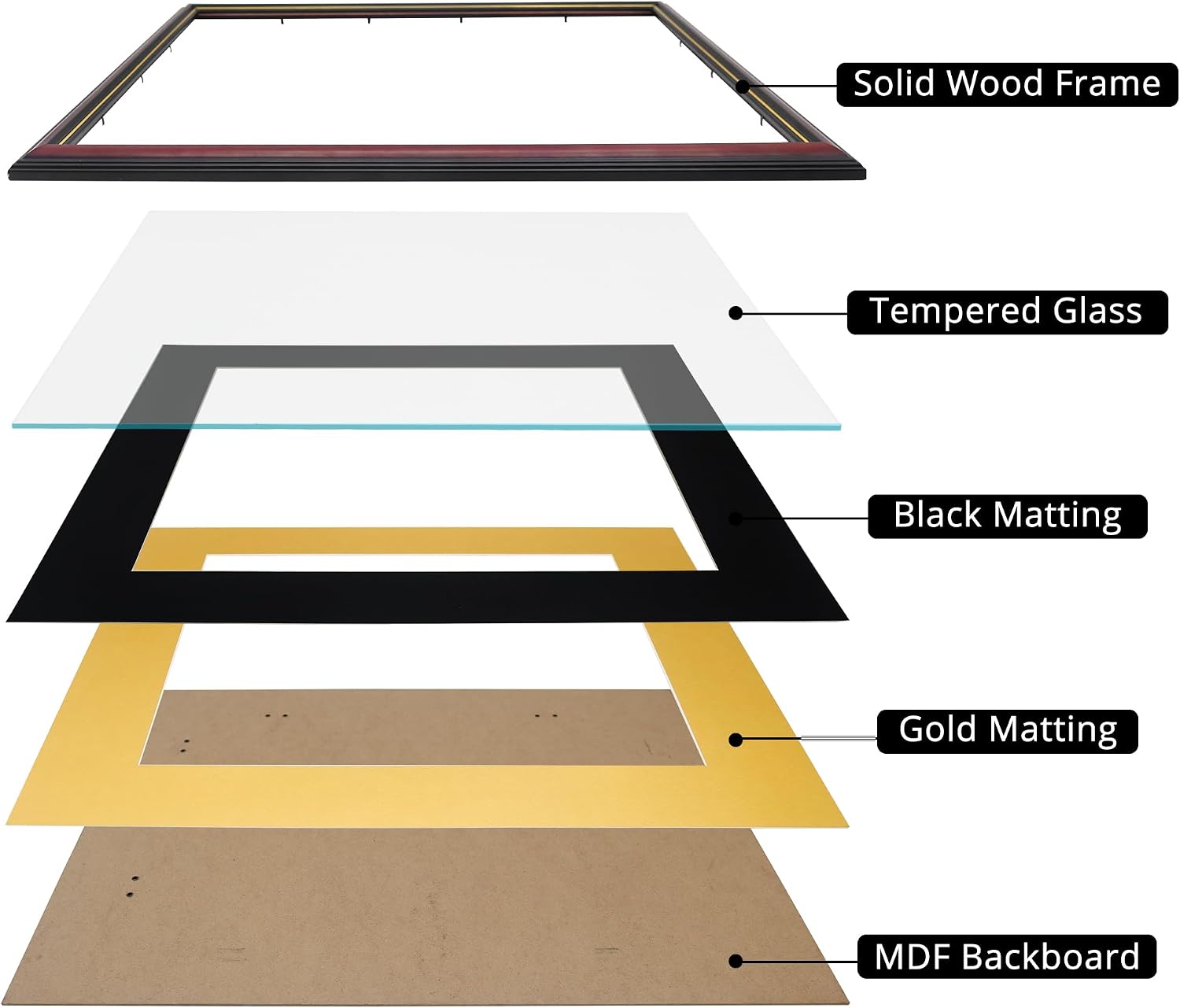GraduationMall 12x15 Diploma Frame with Black over Gold Mat or Display 16x20 Certificate without Mat,Solid Wood & Tempered Glass,Cherry Finish with Gold Trim