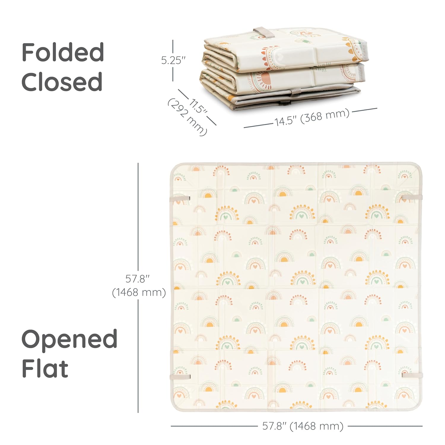 Infantino Foldable Foam Play Mat, Rainbows, Reversible Fold & Go, 57x57 In