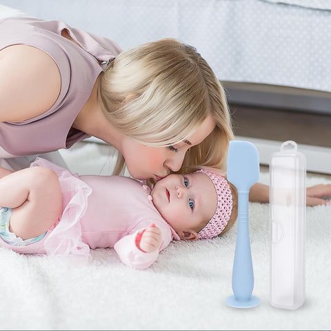 2 Pack Diaper Cream Spatula with Hygienic Travel Case, Butt Spatula Baby with Suction Base, Baby Butt Paste Spatula, Soft Silicone Diaper Rash Cream Applicator Large Size (Blue & Pink)