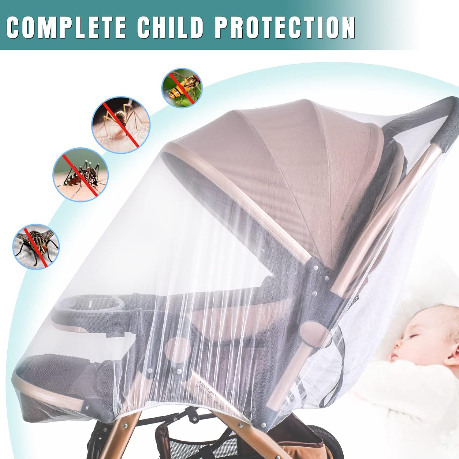 Sysmie 2PCS Baby Stroller Mosquito Net,Durable Mesh Protection,Black+White