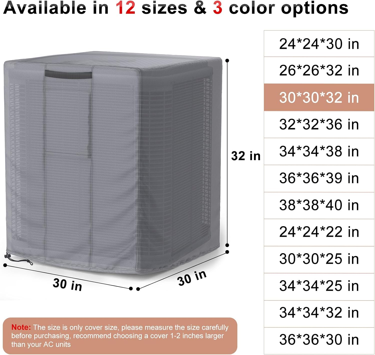 Mrrihand Central Air Conditioner Cover for Outside Units Waterproof Heavy Duty AC Unit for Outdoor Large AC Cover for Winter (30"X30"X32")-Grey