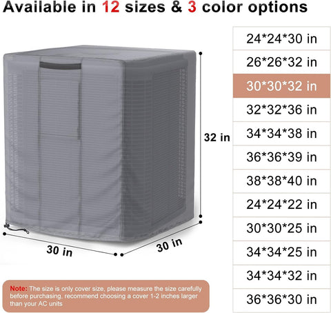 Mrrihand Central Air Conditioner Cover for Outside Units Waterproof Heavy Duty AC Unit for Outdoor Large AC Cover for Winter (30"X30"X32")-Grey