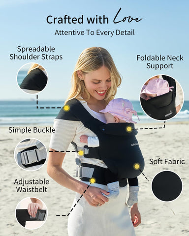 GROWNSY Newborn Carrier, Ergonomic, Cozy Baby Carrier, Black