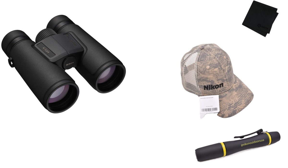 NIKON Monarch M5 8x42 Binocular & Topo Hat & Lens Pen & Gritr Microfibre