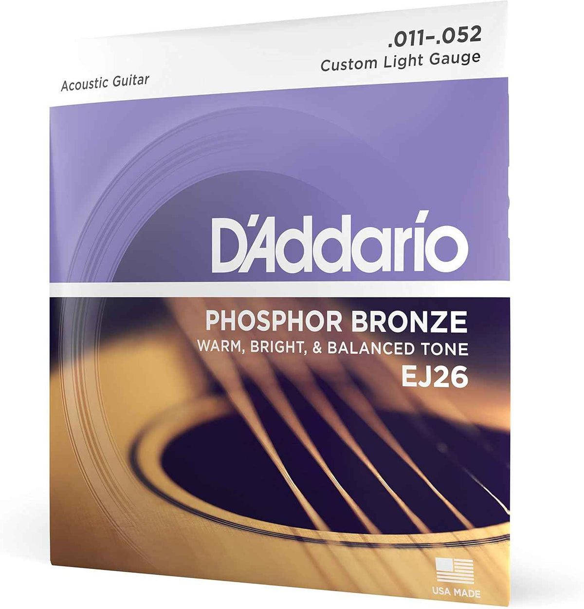 D'Addario Phosphor Bronze Acoustic Guitar Strings, Custom Light, 11-52 (EJ26)