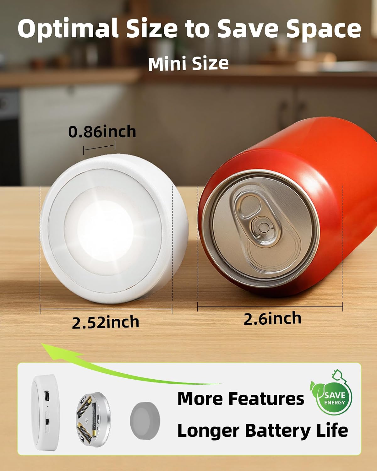 EZVALO LED Puck Lights, 6Pack Rechargeable Touch Light, 2.5'' Mini Tap Lights, Wireless Closet Light, Under Cabinet Lighting, 3 Color & 83 RGB, Stick On Lights for Kitchen,Pantry,Shelves