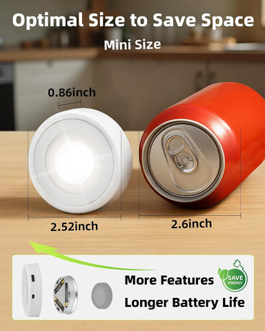 EZVALO LED Puck Lights, 6Pack Rechargeable Touch Light, 2.5'' Mini Tap Lights, Wireless Closet Light, Under Cabinet Lighting, 3 Color & 83 RGB, Stick On Lights for Kitchen,Pantry,Shelves