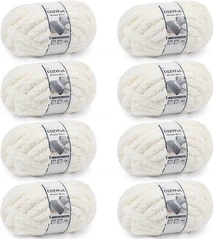 Cozyful Chunky Yarn for Hand Knitting - #10 Chunky Chenille Yarn, Jumbo Big Thick Chunky Yarns for Crocheting, Super Bulky Chunky Knit Blanket Yarns, 8 Skein (22 yds 8 oz Each Skein), Cream