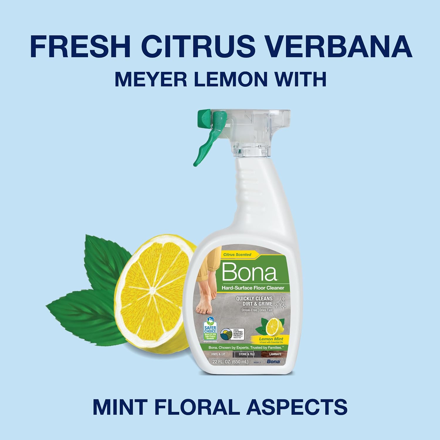 Bona® Multi-Surface Floor Cleaner Spray - 32 fl oz - Lemon Mint - Includes Filled Bottle + Concentrate Refill for Multi-Surface Floor Cleaning
