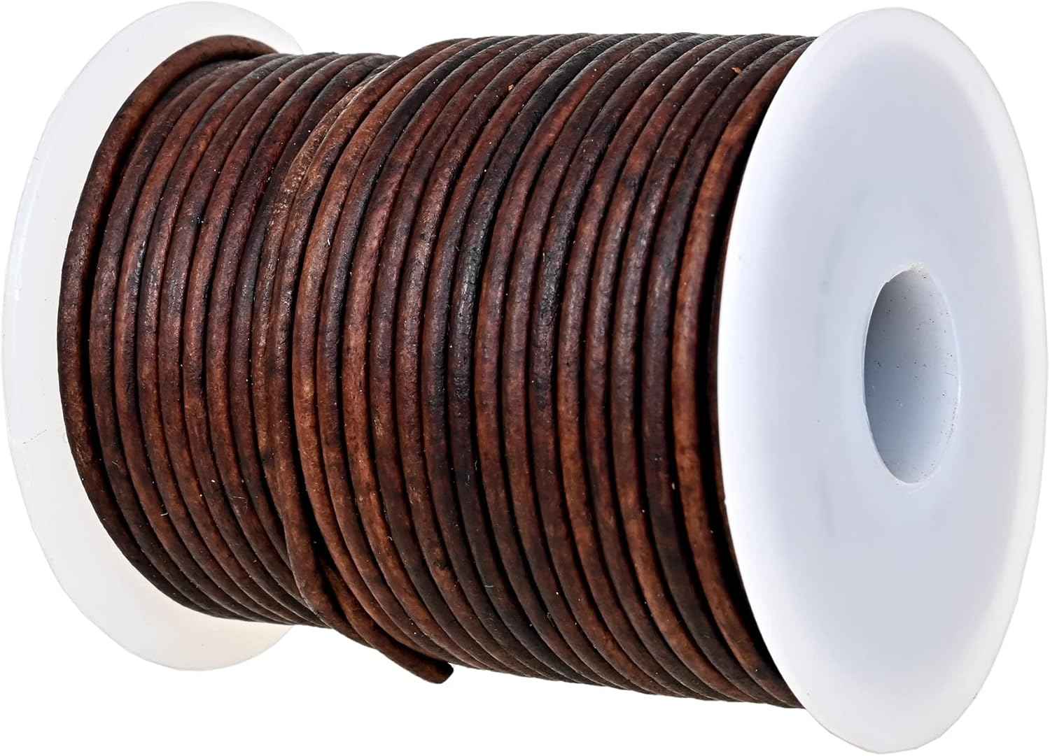 GENIQUE Real/Genuine Round Leather String Cord for Necklace, Bracelets, Jewellery, Braiding (2mm, Antique Brown Distressed)