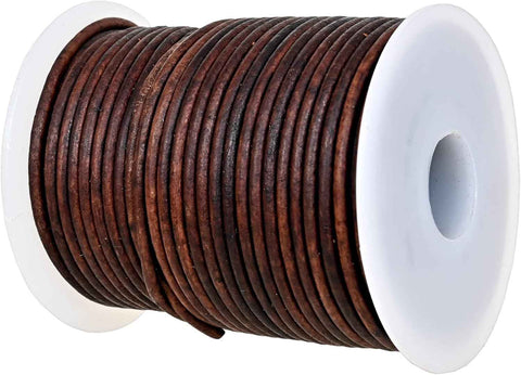 GENIQUE Real/Genuine Round Leather String Cord for Necklace, Bracelets, Jewellery, Braiding (2mm, Antique Brown Distressed)