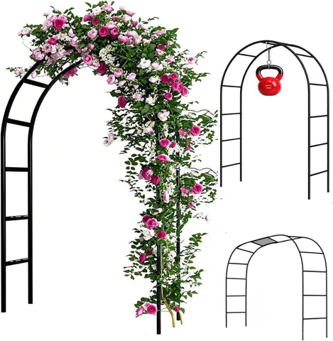 Adorox 7.8ft Garden Arch Trellis for Climbing Plants, Metal Arch Frame, Pumpkin Archway Outdoor Garden Arbors and Arches for Halloween Christmas Birthday Party Baby Shower Decoration(Black)