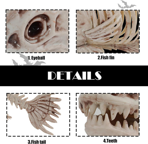 NEROSUN Halloween Fish Skeletons Decorations, 3 Pack 10" Animal Skeleton Plastic Realistic Bones, Fish Bones Spooky Graveyard Prop for Haunted House Halloween Party Decor