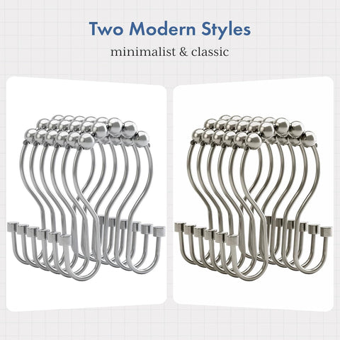 Bathway Shower Curtain Hooks Chrome Shower Curtain Rings with Cylindrical Design, Metal Shower Curtain Hooks Rust Proof, Smooth Glide Double Shower Hooks Rings for Shower Curtain