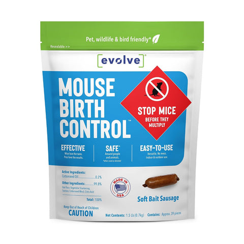 Evolve Mouse Birth Control Soft Bait Sausages –1.5 lbs | Science-Based Mouse Population Control | Non-Lethal, Long-Term Population Management