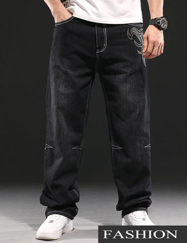 Y2k Skateboard Pants Hip Hop Embroidered Jeans Men Baggy Denim Jeans Vintage Graphic Relaxed Loose Fit Cargo Black Trousers
