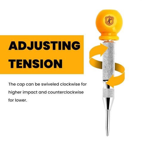 Mulwark 5'' Automatic Center Punch Set - Spring Loaded Center Punch for Metal, Wood, Plastic, Car Window Puncher Breaker Tool with Palm Cap, Replacement Tips and Springs Included, 2 Packs with Case