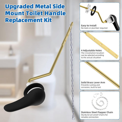 Hibbent Metal Side Mount Toilet Handle Replacement Kit, Matte Black
