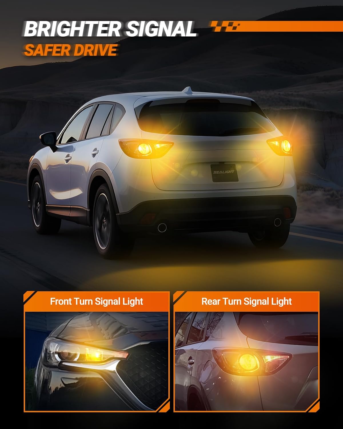 SEALIGHT Turn Signal Light Bulbs, 3157 LED Bulb Amber, 700% Brighter 3157A 3156 3057 4157 LED Bulb 57-SMD LED Chipset with Projector Len & Load Resistor for Turn Signal Light, Parking Light, 2Pcs