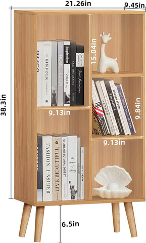 LEYAOYAO 5 Cube Bookshelf, Mid-Century Modern Book Shelf with Legs, Natural