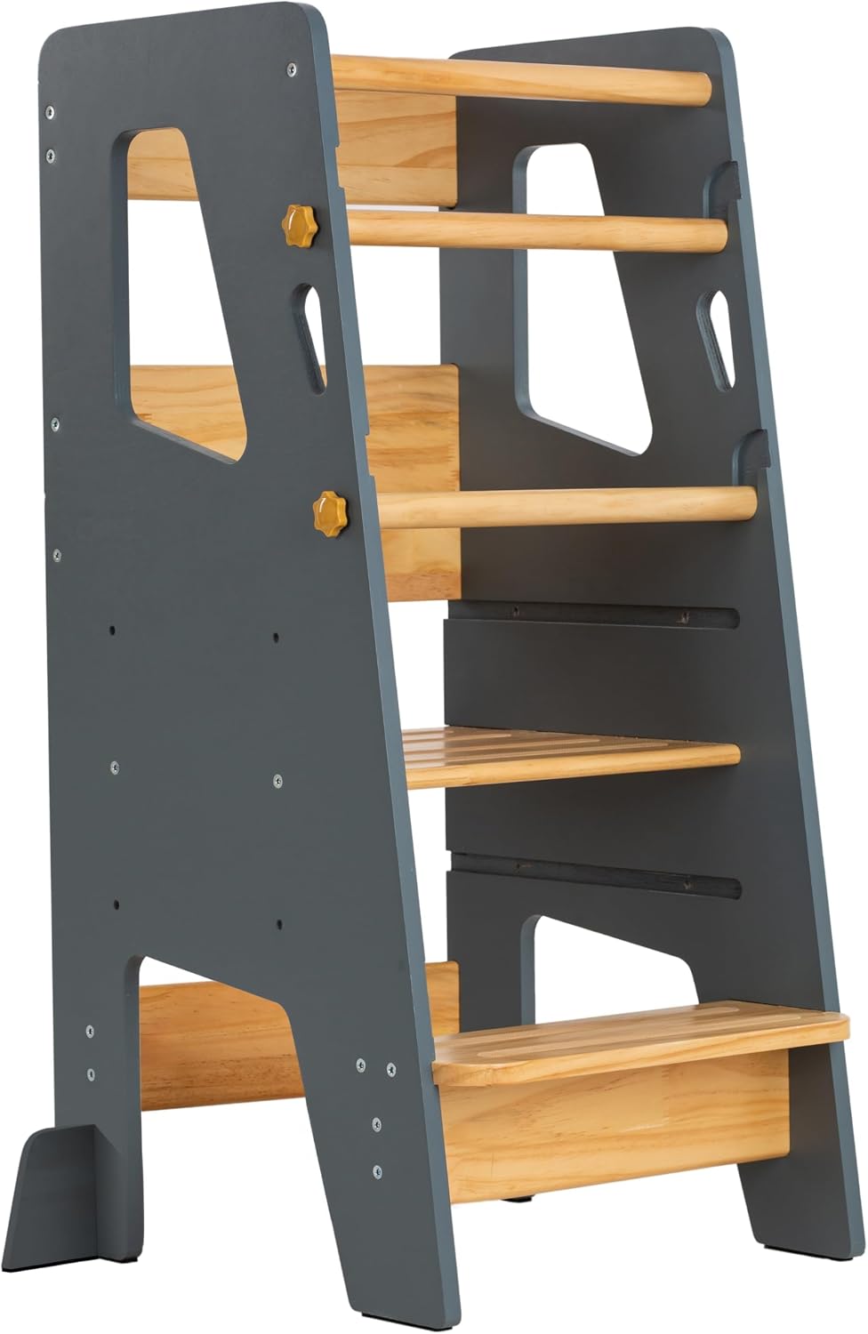 Toddler Standing Tower with 3 Safety Bars - Kitchen Stool Helper - Gray
