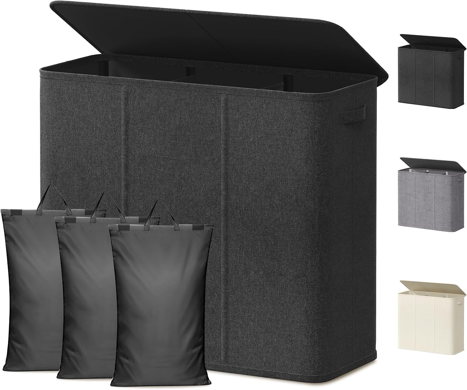 Lifewit Triple Laundry Hamper with Lid, Removable Laundry Bags, Dark Gray